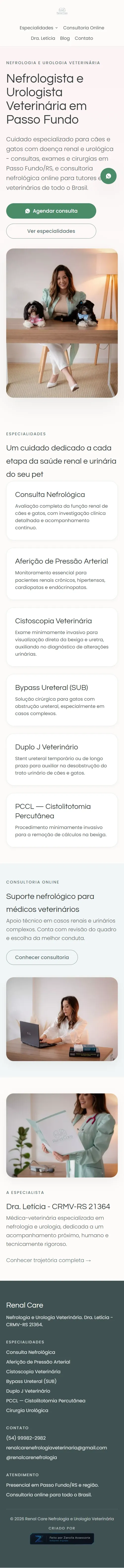 Veterinary practice website designed by Zanolla Studio, shown on mobile — clean layout with 16 locally optimised pages